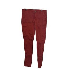 Cabi The Drifter Pants Womens 8 Skinny Cargo Flame Burgundy Bedford Cord Stretch